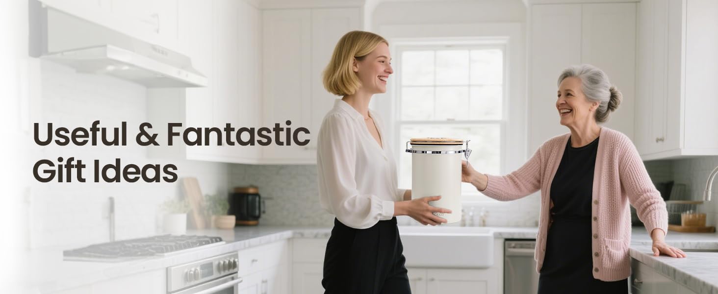 Veken Coffee Canister, 39OZ Large Christmas Coffee Lovers Gift Basket Set,Airtight Stainless Steel Food Storage Kitchen Container Gifts for 2.2lbs Beans, Ground, Sugar, Tea, Flour, Cereal,Scoop,Black