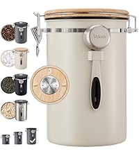Veken Coffee Canister, 39OZ Large Christmas Coffee Lovers Gift Basket Set,Airtight Stainless Steel Food Storage Kitchen Container Gifts for 2.2lbs Beans, Ground, Sugar, Tea, Flour, Cereal,Scoop,Black