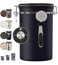 Veken Coffee Canister, 39OZ Large Christmas Coffee Lovers Gift Basket Set,Airtight Stainless Steel Food Storage Kitchen Container Gifts for 2.2lbs Beans, Ground, Sugar, Tea, Flour, Cereal,Scoop,Black