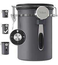 Veken Coffee Canister, 39OZ Large Christmas Coffee Lovers Gift Basket Set,Airtight Stainless Steel Food Storage Kitchen Container Gifts for 2.2lbs Beans, Ground, Sugar, Tea, Flour, Cereal,Scoop,Black