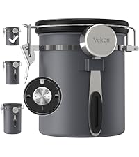 Veken Coffee Canister, 39OZ Large Christmas Coffee Lovers Gift Basket Set,Airtight Stainless Steel Food Storage Kitchen Container Gifts for 2.2lbs Beans, Ground, Sugar, Tea, Flour, Cereal,Scoop,Black