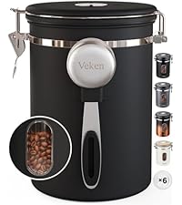 Veken Coffee Canister, 39OZ Large Christmas Coffee Lovers Gift Basket Set,Airtight Stainless Steel Food Storage Kitchen Container Gifts for 2.2lbs Beans, Ground, Sugar, Tea, Flour, Cereal,Scoop,Black