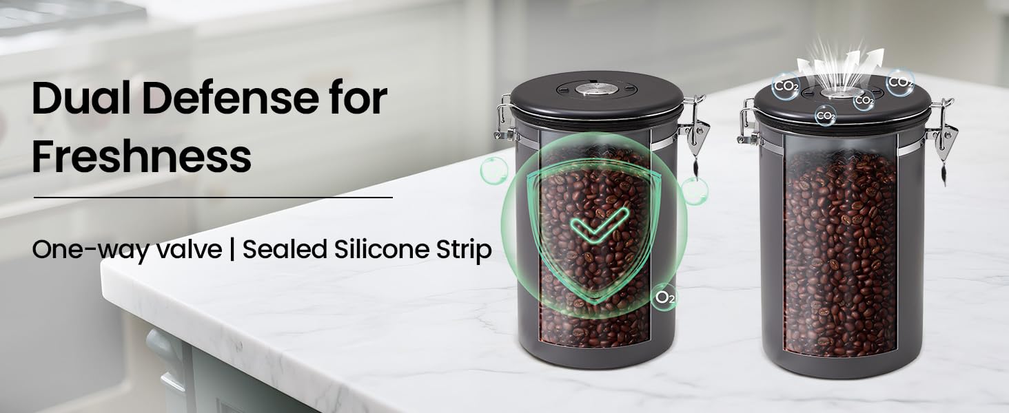 Veken Coffee Canister, 39OZ Large Christmas Coffee Lovers Gift Basket Set,Airtight Stainless Steel Food Storage Kitchen Container Gifts for 2.2lbs Beans, Ground, Sugar, Tea, Flour, Cereal,Scoop,Black