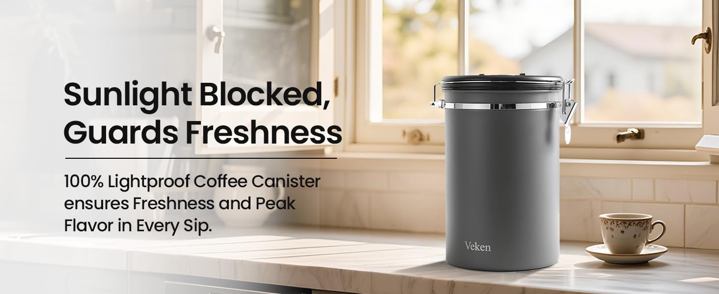 Veken Coffee Canister, 39OZ Large Christmas Coffee Lovers Gift Basket Set,Airtight Stainless Steel Food Storage Kitchen Container Gifts for 2.2lbs Beans, Ground, Sugar, Tea, Flour, Cereal,Scoop,Black