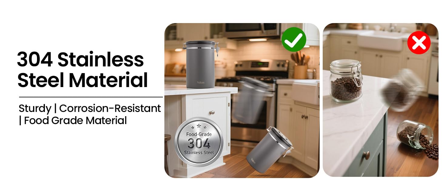 Veken Coffee Canister, 39OZ Large Christmas Coffee Lovers Gift Basket Set,Airtight Stainless Steel Food Storage Kitchen Container Gifts for 2.2lbs Beans, Ground, Sugar, Tea, Flour, Cereal,Scoop,Black