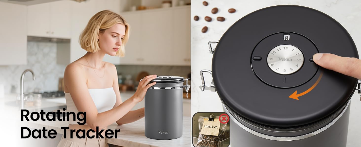 Veken Coffee Canister, 39OZ Large Christmas Coffee Lovers Gift Basket Set,Airtight Stainless Steel Food Storage Kitchen Container Gifts for 2.2lbs Beans, Ground, Sugar, Tea, Flour, Cereal,Scoop,Black