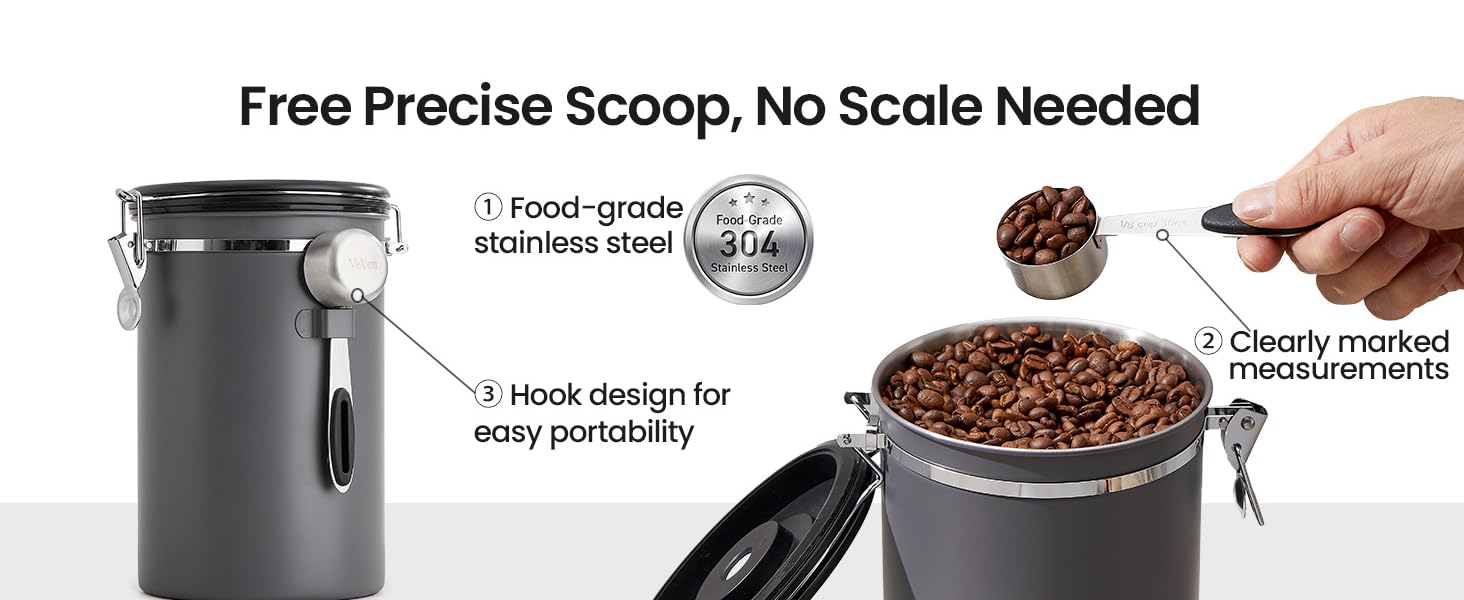 Veken Coffee Canister, 39OZ Large Christmas Coffee Lovers Gift Basket Set,Airtight Stainless Steel Food Storage Kitchen Container Gifts for 2.2lbs Beans, Ground, Sugar, Tea, Flour, Cereal,Scoop,Black