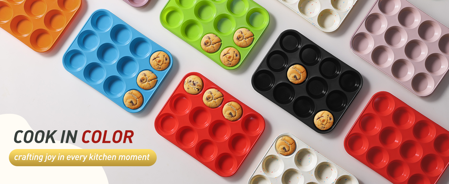 2 Pack 12 Cups Silicone Muffin Pan with Metal Reinforced Frame Regular Size Silicone Molds Cupcake Cake Baking Pans Cookie Baking Chocoflan Cupcake Mold Nonstick Muffin Tin Home Baking Supplies