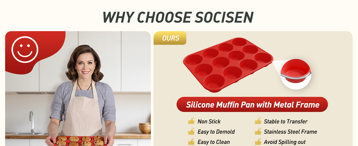 2 Pack 12 Cups Silicone Muffin Pan with Metal Reinforced Frame Regular Size Silicone Molds Cupcake Cake Baking Pans Cookie Baking Chocoflan Cupcake Mold Nonstick Muffin Tin Home Baking Supplies