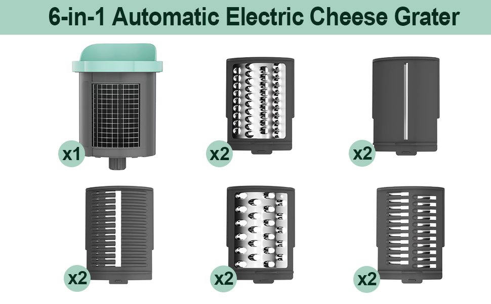 Upgraded Electric Cheese Shredder, Automatic Cheese Grater Electric with 6 Interchangeable Blades, 6 in 1 Electric Cheese Grater for Cheese, Fruits, and Vegetables