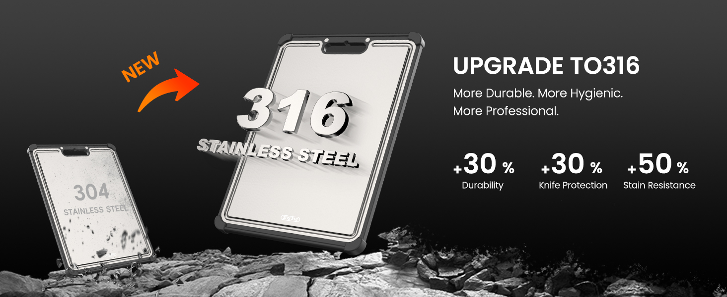 Premium 316 Stainless Steel Cutting Board for Kitchen Extra Large 16.9" x 11.8" Best Non-Toxic Chopping Board for Meat Food-Grade Metal & Eco-Friendly Wheat Straw Dual-Sided Healthy Kitchen Essential