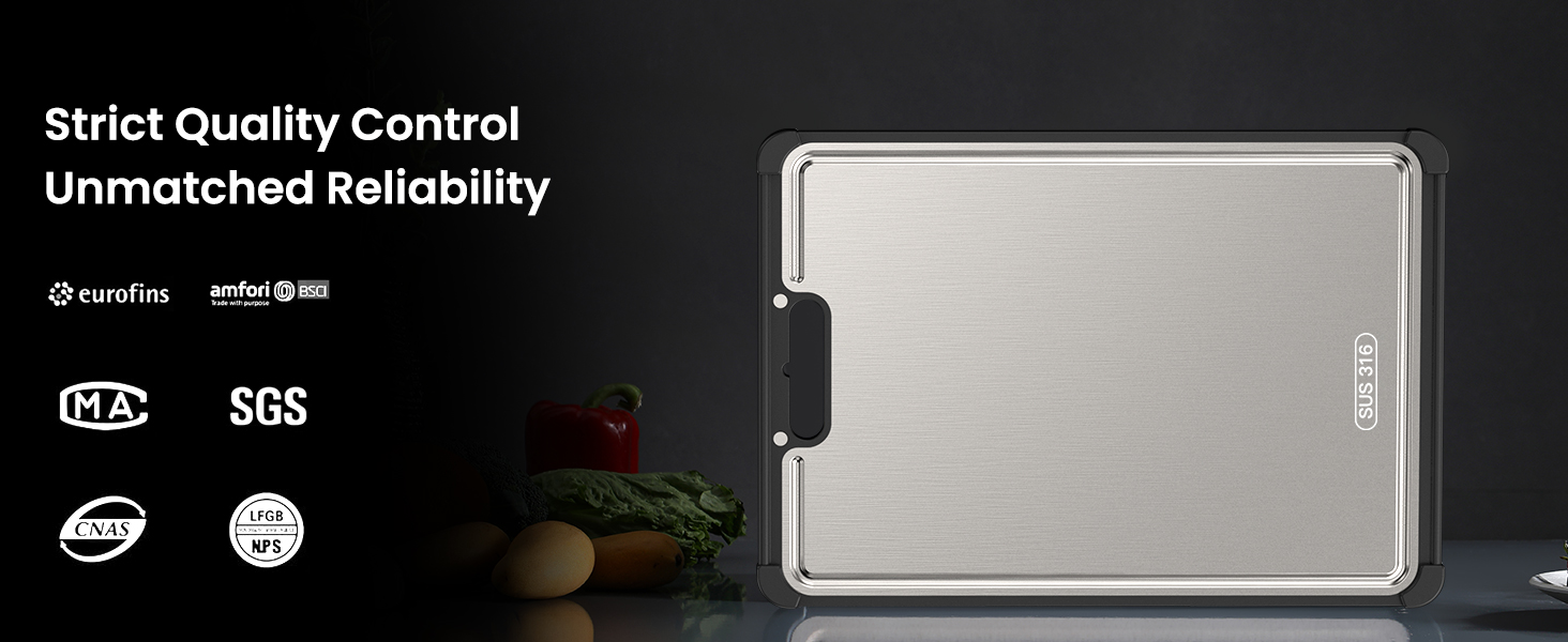 Premium 316 Stainless Steel Cutting Board for Kitchen Extra Large 16.9" x 11.8" Best Non-Toxic Chopping Board for Meat Food-Grade Metal & Eco-Friendly Wheat Straw Dual-Sided Healthy Kitchen Essential