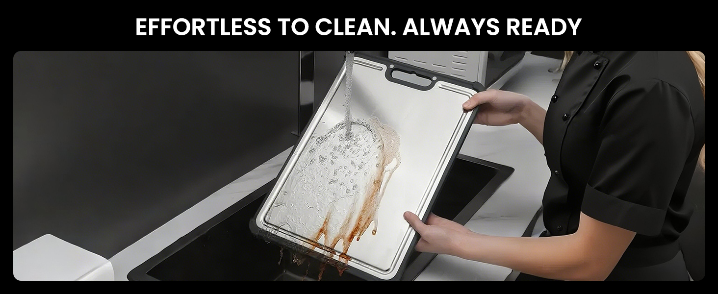 Premium 316 Stainless Steel Cutting Board for Kitchen Extra Large 16.9" x 11.8" Best Non-Toxic Chopping Board for Meat Food-Grade Metal & Eco-Friendly Wheat Straw Dual-Sided Healthy Kitchen Essential