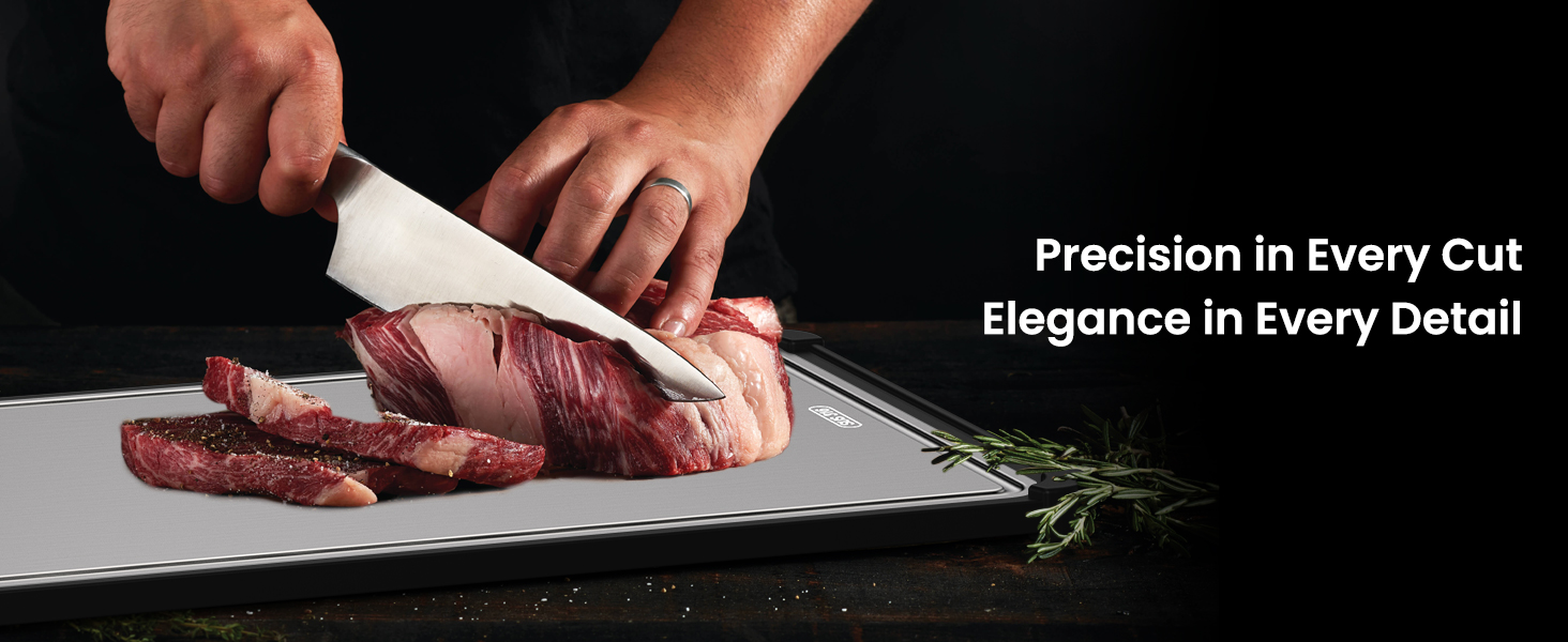 Premium 316 Stainless Steel Cutting Board for Kitchen Extra Large 16.9" x 11.8" Best Non-Toxic Chopping Board for Meat Food-Grade Metal & Eco-Friendly Wheat Straw Dual-Sided Healthy Kitchen Essential
