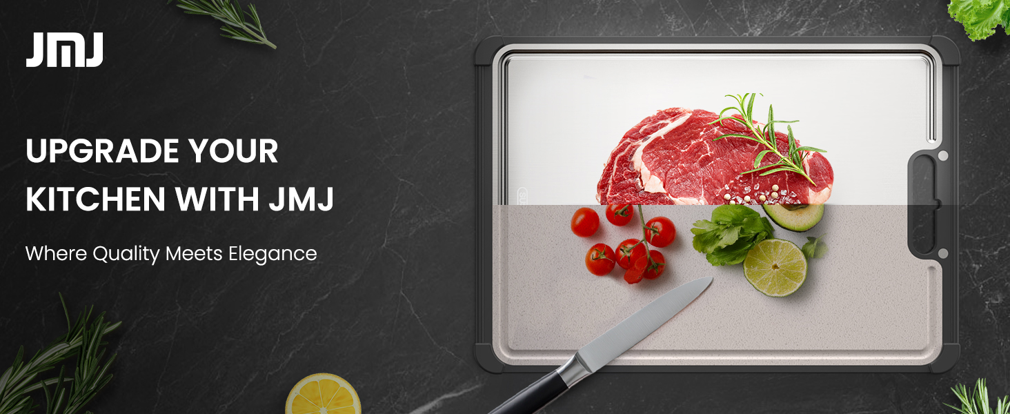 Premium 316 Stainless Steel Cutting Board for Kitchen Extra Large 16.9" x 11.8" Best Non-Toxic Chopping Board for Meat Food-Grade Metal & Eco-Friendly Wheat Straw Dual-Sided Healthy Kitchen Essential
