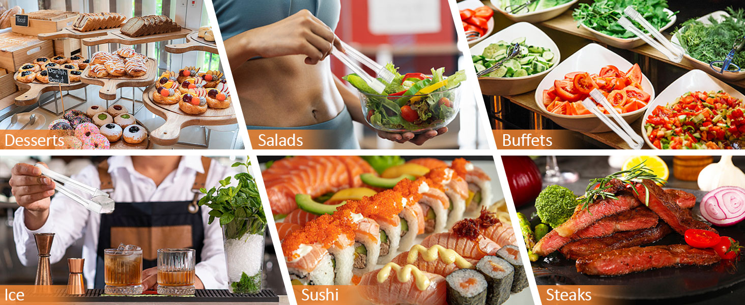 PEASUG 10 PCS Plastic Serving Tongs, Disposable Plastic Tongs, Clear Kitchen Small Serving Utensils for Serving for Party Food Buffet Appetizer Salad Catering Ice, 6.3 Inches