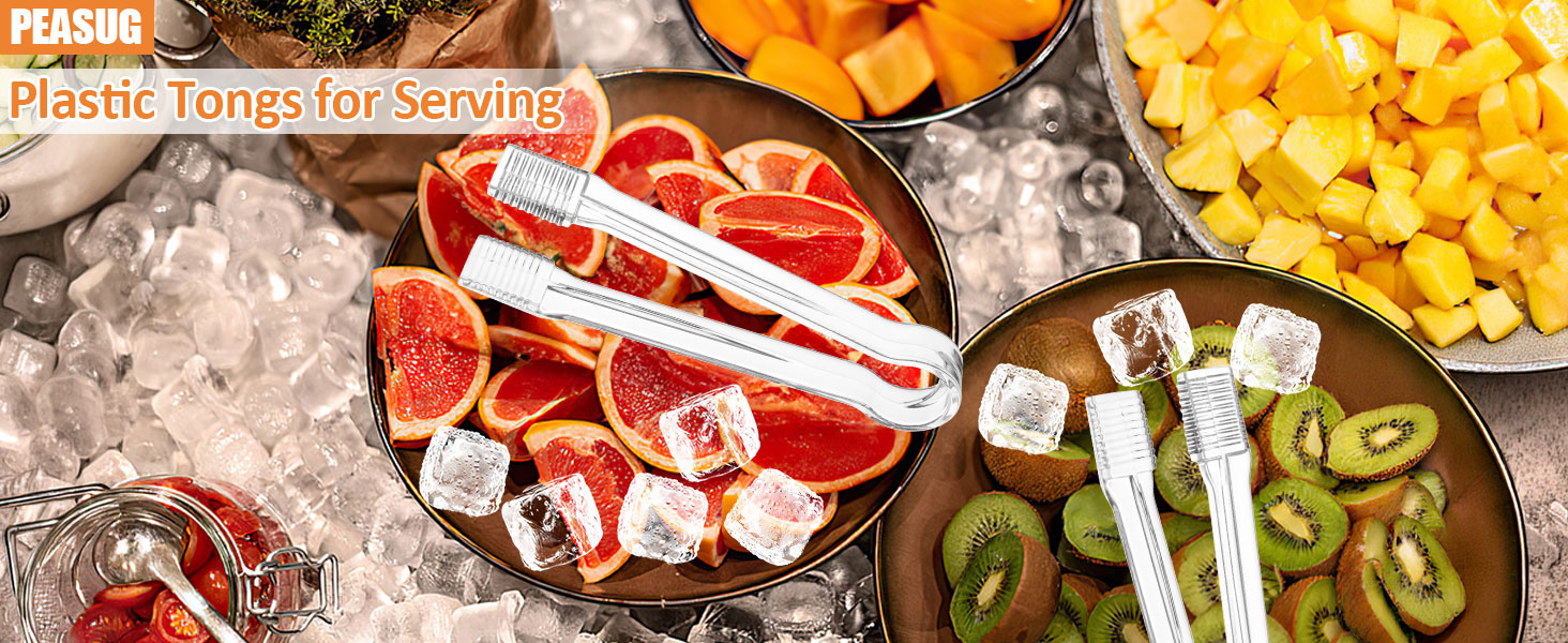 PEASUG 10 PCS Plastic Serving Tongs, Disposable Plastic Tongs, Clear Kitchen Small Serving Utensils for Serving for Party Food Buffet Appetizer Salad Catering Ice, 6.3 Inches