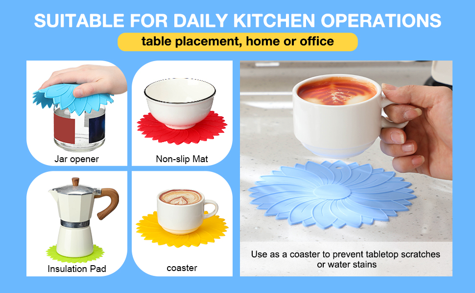 Maxdot 4 Pcs Large Rubber Jar Opener Pad Jar Opener 6.10 Inch Multi Function Non Slip Jar Opener Resistant Coasters for Weak Arthritis Hands Seniors Easy Opening (Macaron Colors)