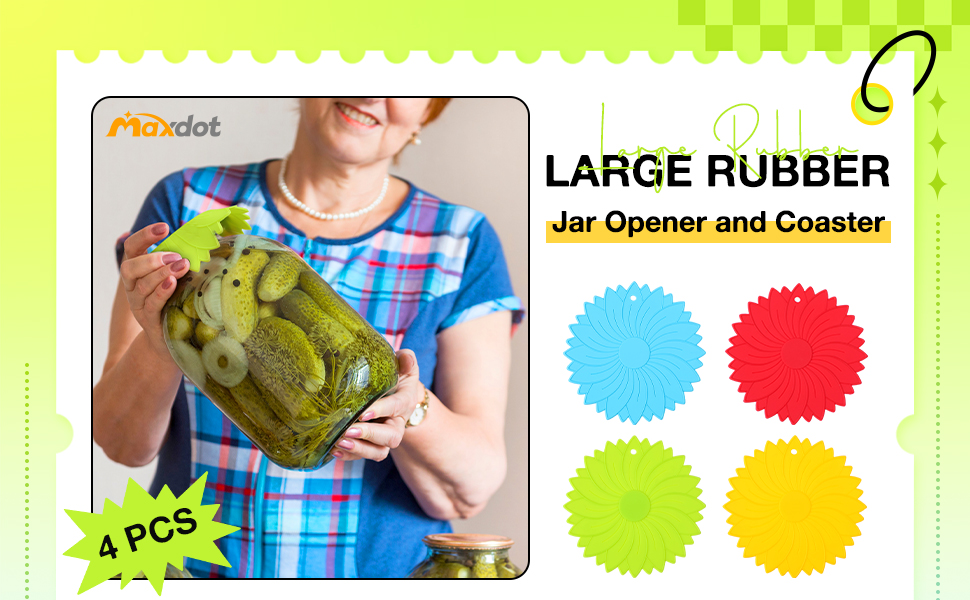Maxdot 4 Pcs Large Rubber Jar Opener Pad Jar Opener 6.10 Inch Multi Function Non Slip Jar Opener Resistant Coasters for Weak Arthritis Hands Seniors Easy Opening (Macaron Colors)
