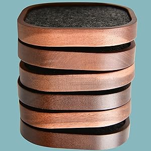 Wood Coaster for Drinks, Set of 6, Squircles Absorbent and Insulation Felt Stackable Cup Holders, Coasters for Wooden Table, Designed by S1EGAN