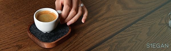 Wood Coaster for Drinks, Set of 6, Squircles Absorbent and Insulation Felt Stackable Cup Holders, Coasters for Wooden Table, Designed by S1EGAN