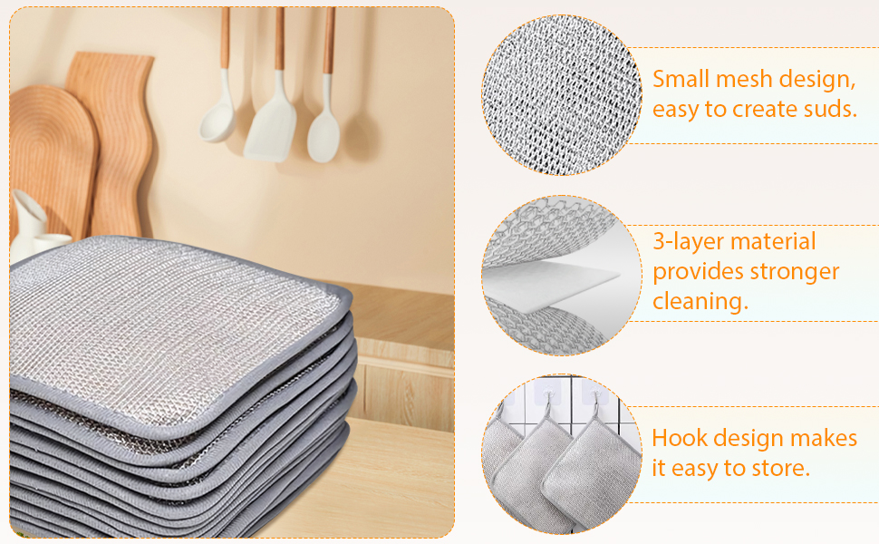 2025 New Multipurpose Wire Dishwashing Rags for Wet and Dry, Metal Scrubbing Pads Sponge Cloths Towels Clean, Non-Scratch Wire Dishcloth for Home Kitchen Dishes, Sinks (5 Pcs)