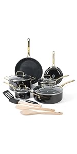 Martha Stewart Gallen 10 Piece Baking Pans Ceramic PFA Free Non Toxic Non Stick Bakeware Set - Linen White