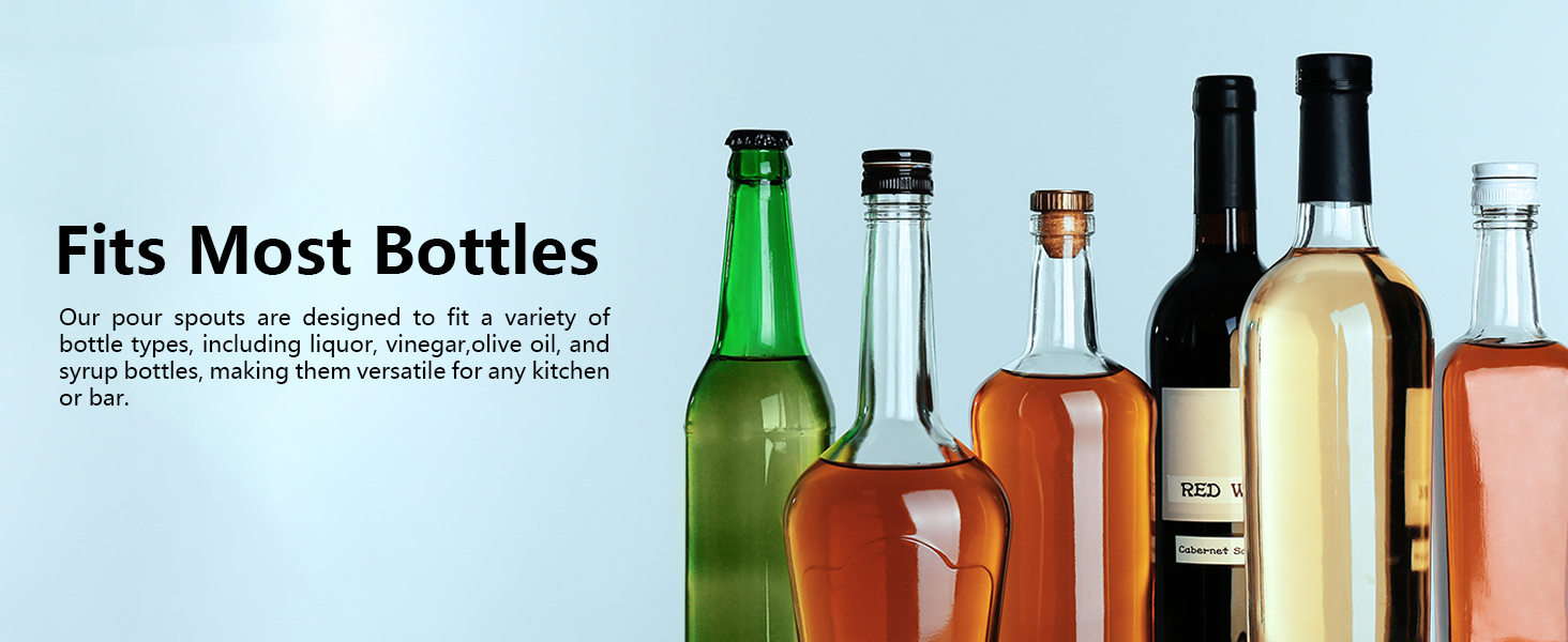 3-in-1 Liquor Bottle Pourers with Speed Spouts, Olive Oil Spout with Built-in Caps - Dishwasher Safe, Alcohol Speed Spouts - 2PCs with 2 Adapters
