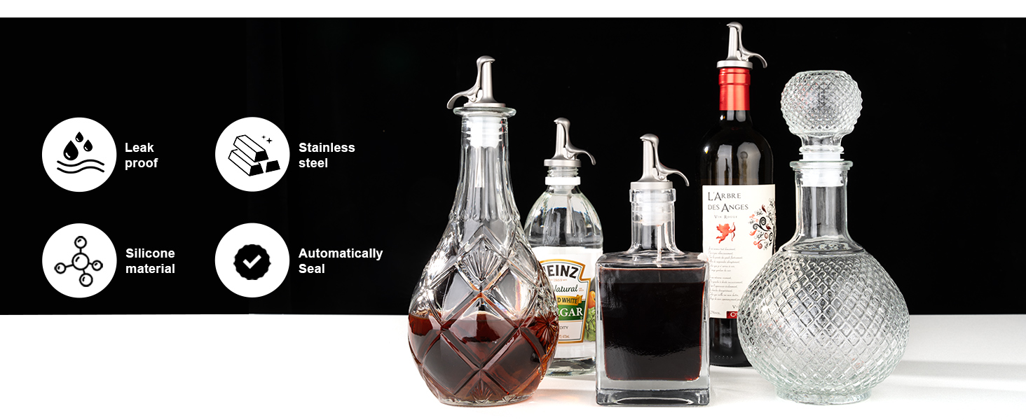 3-in-1 Liquor Bottle Pourers with Speed Spouts, Olive Oil Spout with Built-in Caps - Dishwasher Safe, Alcohol Speed Spouts - 2PCs with 2 Adapters