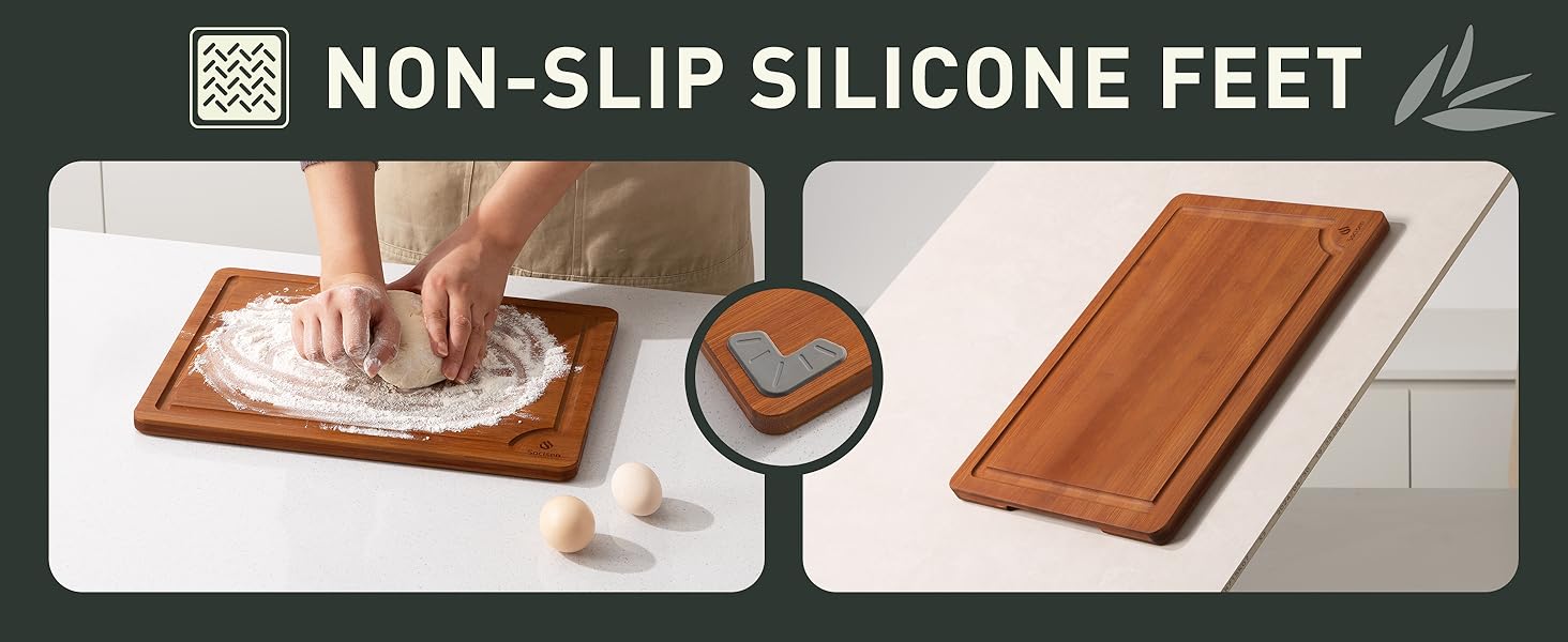 3 Packs Bamboo Cutting Board Set with Non Slip Feet Holder and Over Sink Nice Solid Thick Wood Juice Groove Chopping Board Extra Large Big Small Best Hardwood Kitchen Organic Vegetable Meat BBQ Kit
