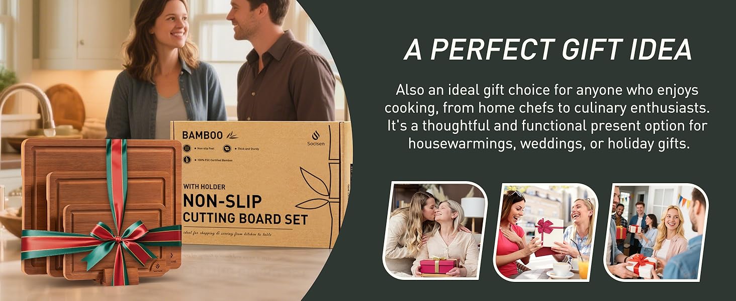 3 Packs Bamboo Cutting Board Set with Non Slip Feet Holder and Over Sink Nice Solid Thick Wood Juice Groove Chopping Board Extra Large Big Small Best Hardwood Kitchen Organic Vegetable Meat BBQ Kit