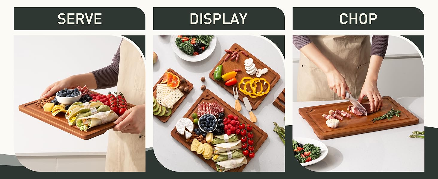 3 Packs Bamboo Cutting Board Set with Non Slip Feet Holder and Over Sink Nice Solid Thick Wood Juice Groove Chopping Board Extra Large Big Small Best Hardwood Kitchen Organic Vegetable Meat BBQ Kit