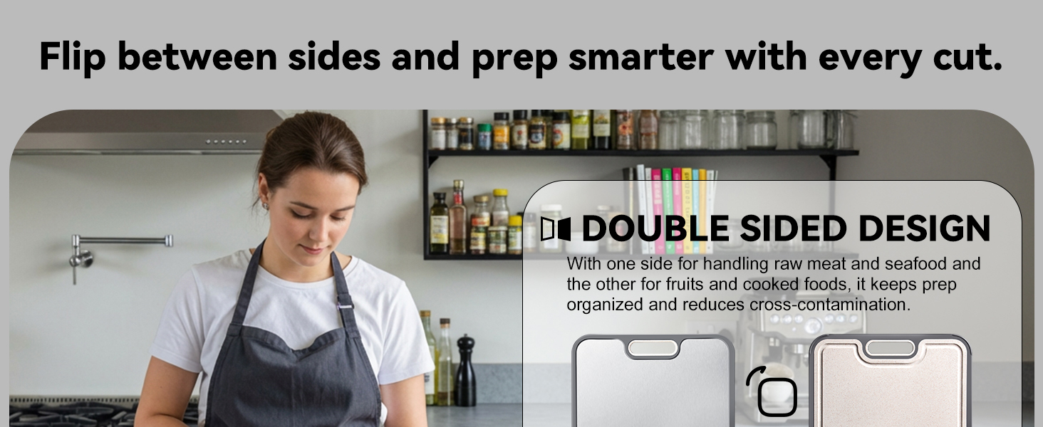 Titanium Cutting Board, Double Sided Cutting Boards for kitchen, Pure Titanium and Wheat Straw PP, Food-Grade, non Toxic - Easy to Clean