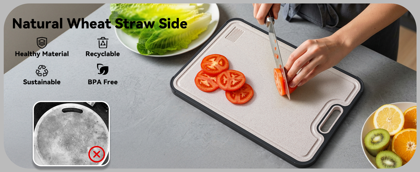 Titanium Cutting Board, Double Sided Cutting Boards for kitchen, Pure Titanium and Wheat Straw PP, Food-Grade, non Toxic - Easy to Clean