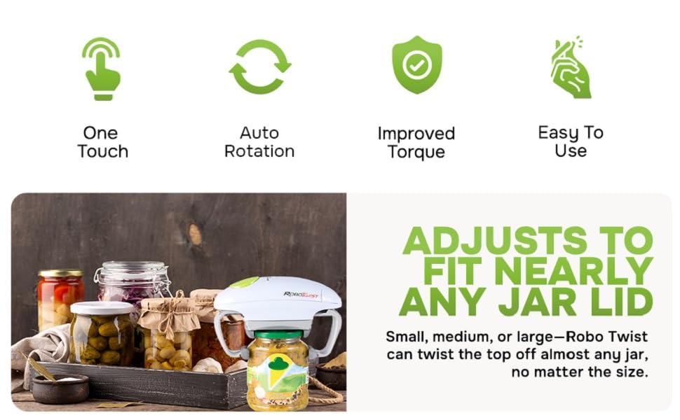 Robotwist Higher Torque Electric Jar Opener for Weak Hands, Automatic Lid Opener for Seniors with Arthritis, One Touch Battery Operated, Hands-Free, Fits 1.2-3.5