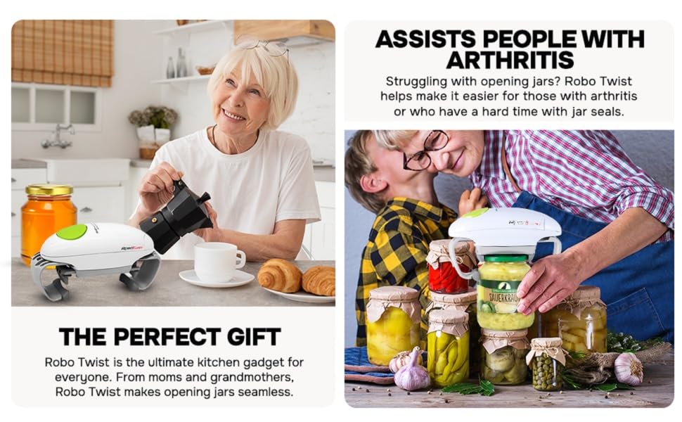 Robotwist Higher Torque Electric Jar Opener for Weak Hands, Automatic Lid Opener for Seniors with Arthritis, One Touch Battery Operated, Hands-Free, Fits 1.2-3.5