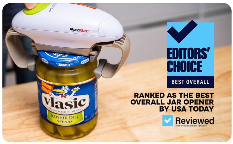 Robotwist Higher Torque Electric Jar Opener for Weak Hands, Automatic Lid Opener for Seniors with Arthritis, One Touch Battery Operated, Hands-Free, Fits 1.2-3.5