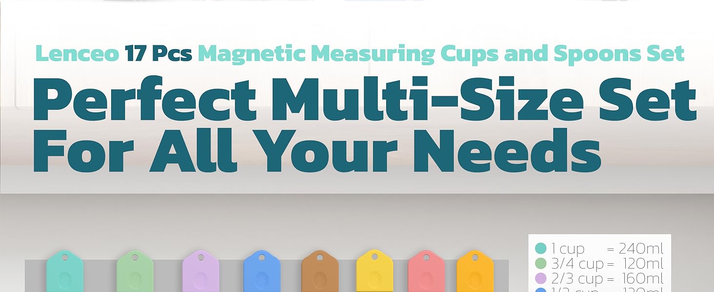 Magnetic Measuring Cups and Spoons Set of 17 - Stackable Stainless Steel Magnetic Measuring Spoons Set with Leveler - Dual Marking Scale Measuring Cup for Dry and Liquid Ingredients, Baking & Cooking