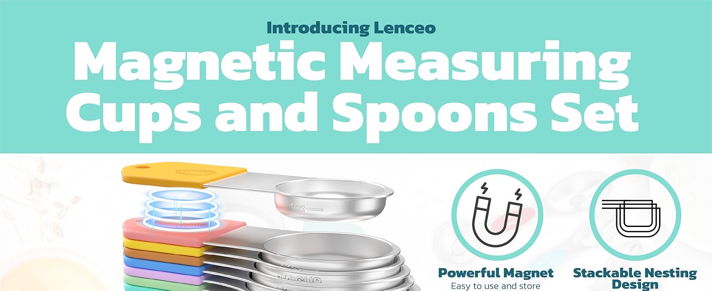 Magnetic Measuring Cups and Spoons Set of 17 - Stackable Stainless Steel Magnetic Measuring Spoons Set with Leveler - Dual Marking Scale Measuring Cup for Dry and Liquid Ingredients, Baking & Cooking