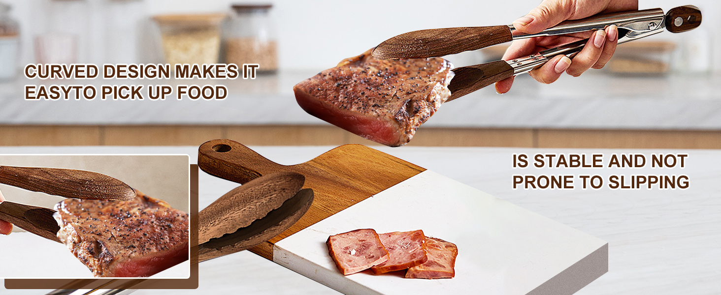 2-pcsTongs for Cooking with Wooden Tips - Nonstick Cooking Tongs & Salad Tongs for Blooming Food，Cooking, BBQ and Tossing Salad - Made of Natural Walnut Wood，Long Style15inch Short Style 11.4inch