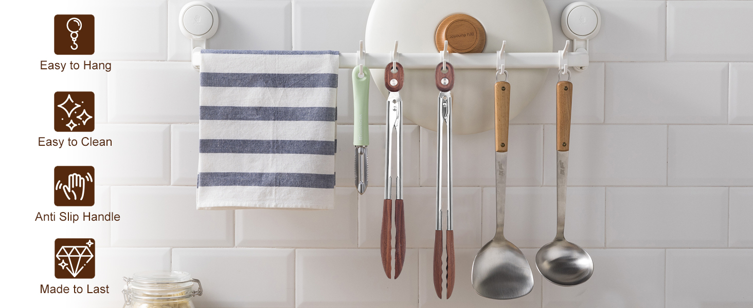 2-pcsTongs for Cooking with Wooden Tips - Nonstick Cooking Tongs & Salad Tongs for Blooming Food，Cooking, BBQ and Tossing Salad - Made of Natural Walnut Wood，Long Style15inch Short Style 11.4inch