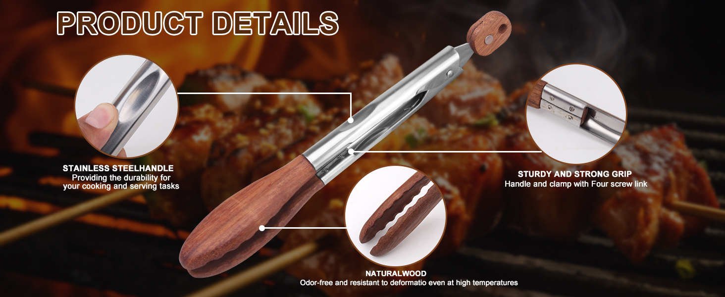 2-pcsTongs for Cooking with Wooden Tips - Nonstick Cooking Tongs & Salad Tongs for Blooming Food，Cooking, BBQ and Tossing Salad - Made of Natural Walnut Wood，Long Style15inch Short Style 11.4inch