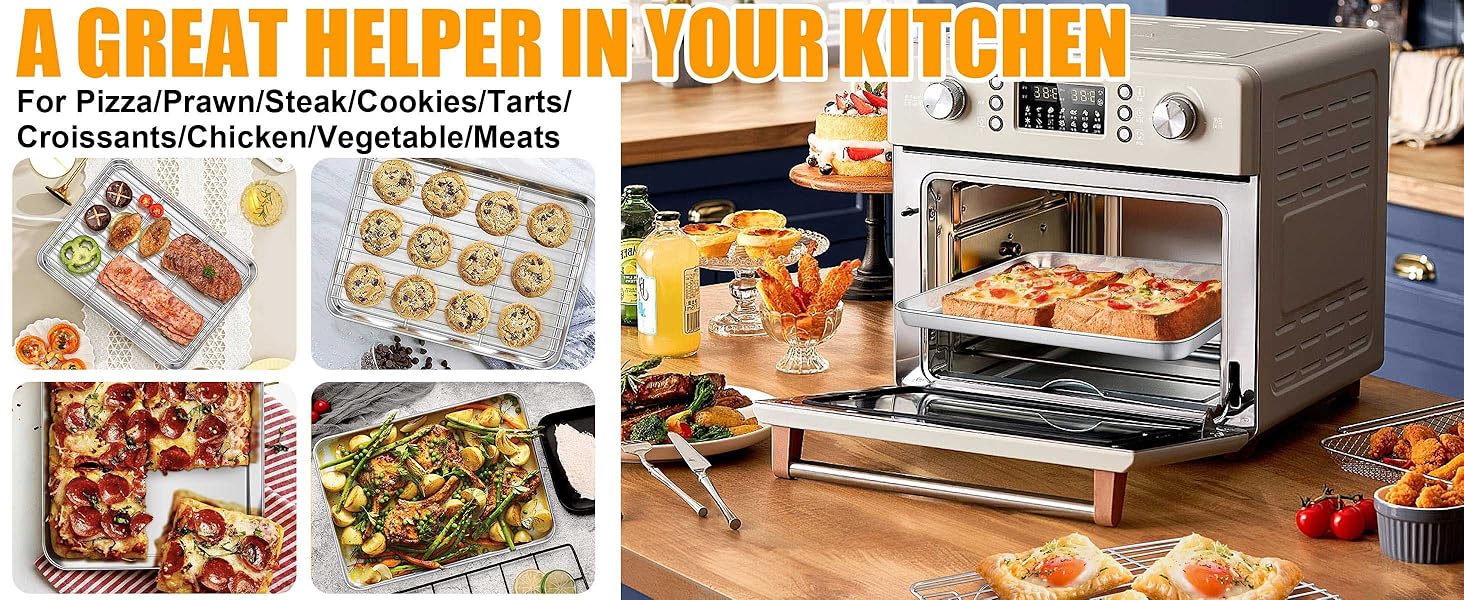 Homikit Baking Sheet with Rack, 9x13 Stainless Steel Quarter Sheet Pan with Wire Cooling Rack Set for Toaster Oven Roasting, Metal Bacon Cookie Trays Nonstick & Rust Free, Dishwasher Safe