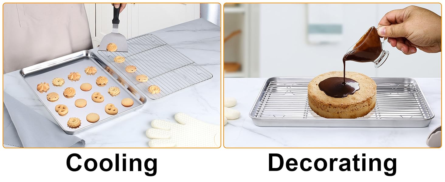 Homikit Baking Sheet with Rack, 9x13 Stainless Steel Quarter Sheet Pan with Wire Cooling Rack Set for Toaster Oven Roasting, Metal Bacon Cookie Trays Nonstick & Rust Free, Dishwasher Safe