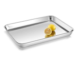 Homikit Baking Sheet with Rack, 9x13 Stainless Steel Quarter Sheet Pan with Wire Cooling Rack Set for Toaster Oven Roasting, Metal Bacon Cookie Trays Nonstick & Rust Free, Dishwasher Safe
