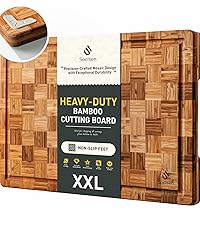 3 Pack Heavy Duty Bamboo Cutting Board Set Non Toxic Wooden Cutting Board for Kitchen Non Slip Solid End Grain Thick Wood Juice Groove Chopping Board Extra Large Butcher Block Best House Warming Gift