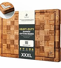 3 Pack Heavy Duty Bamboo Cutting Board Set Non Toxic Wooden Cutting Board for Kitchen Non Slip Solid End Grain Thick Wood Juice Groove Chopping Board Extra Large Butcher Block Best House Warming Gift