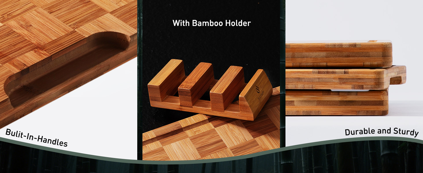 3 Pack Heavy Duty Bamboo Cutting Board Set Non Toxic Wooden Cutting Board for Kitchen Non Slip Solid End Grain Thick Wood Juice Groove Chopping Board Extra Large Butcher Block Best House Warming Gift