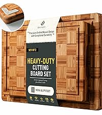 3 Pack Heavy Duty Bamboo Cutting Board Set Non Toxic Wooden Cutting Board for Kitchen Non Slip Solid End Grain Thick Wood Juice Groove Chopping Board Extra Large Butcher Block Best House Warming Gift