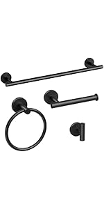 Matte Black Towel Bar Set, 24 Inch Bathroom Hardware Set, Wall Mounted Bathroom Towel Holder Set, Modern Bathroom Accessories, Durable SUS304 Stainless Steel, 4-Piece